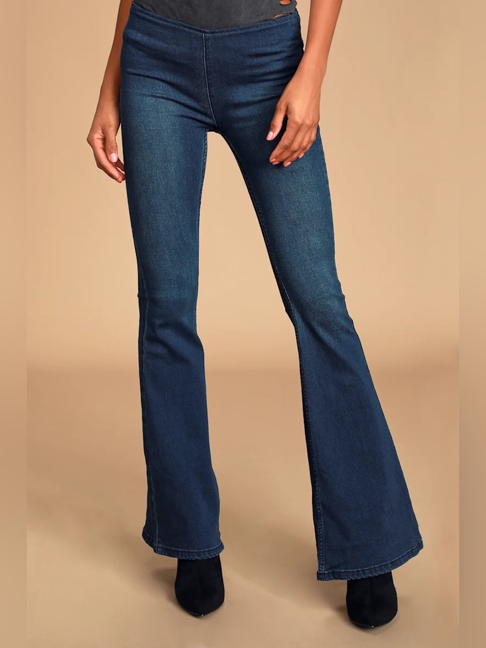 Free People Sz 27 Penny Pull On Denim Mid-Rise Flare Jeans